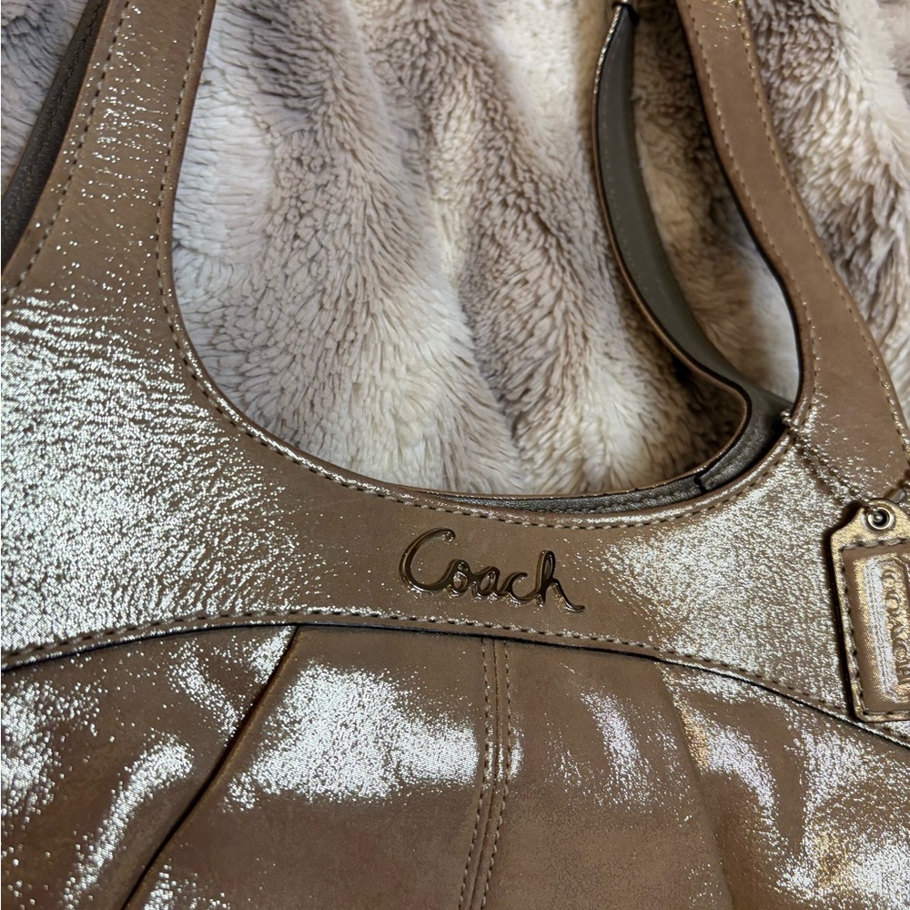 Coach Shimmery Taupe Leather Shoulder Bag - Picture 3 of 10
